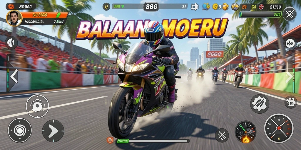 Tampilan gameplay mendebarkan dalam balapan motor di 8G8G.
