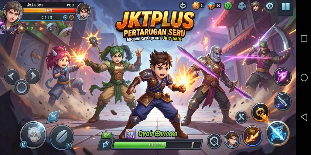 Tampilan gameplay JKTPLUS dengan pertarungan seru di arena.
