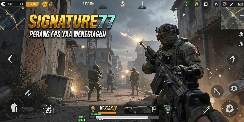 Screenshot menampilkan aksi tembak-menembak yang intens di SIGNATURE77.